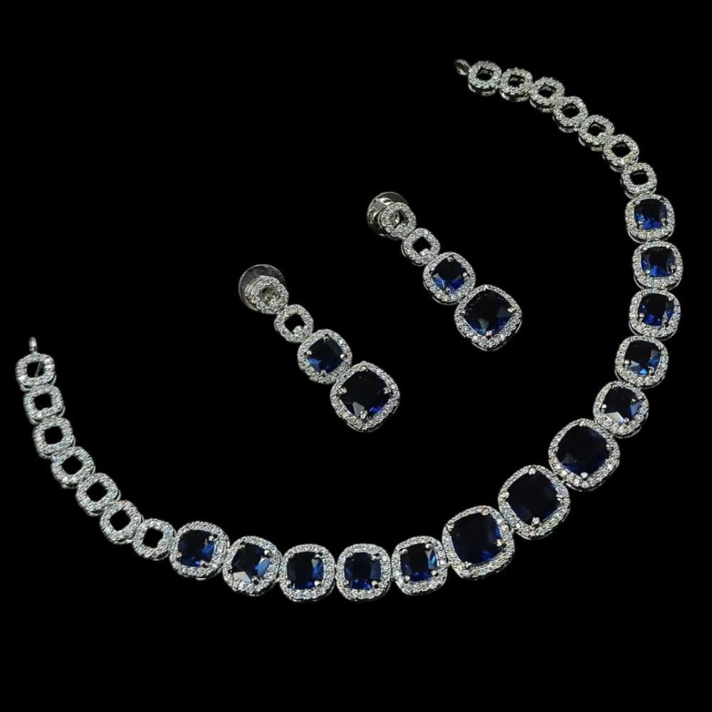 NAFJ Glamorous Silver Plated American Diamond Necklace Set