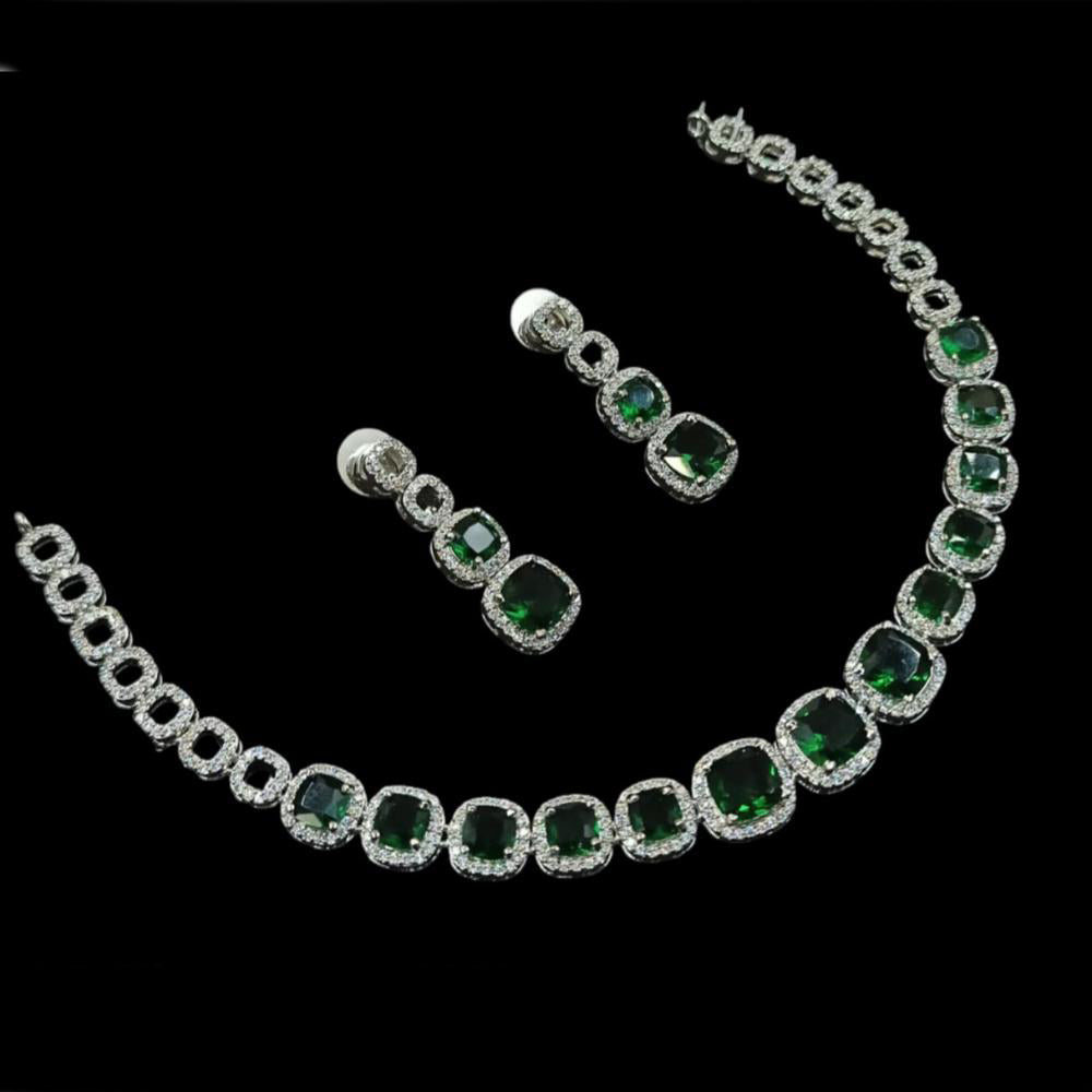 NAFJ Glamorous Silver Plated American Diamond Necklace Set