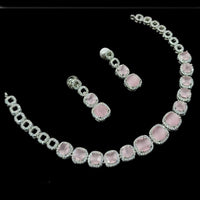 NAFJ Glamorous Silver Plated American Diamond Necklace Set