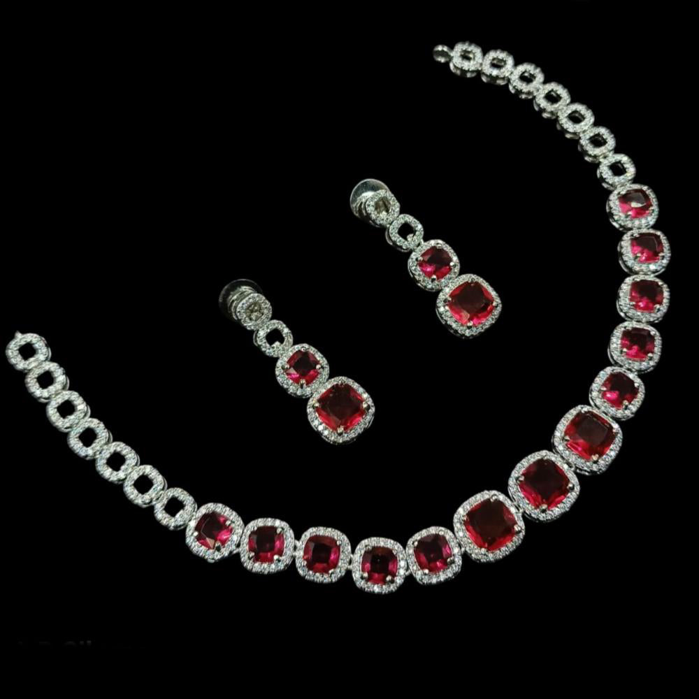NAFJ Glamorous Silver Plated American Diamond Necklace Set