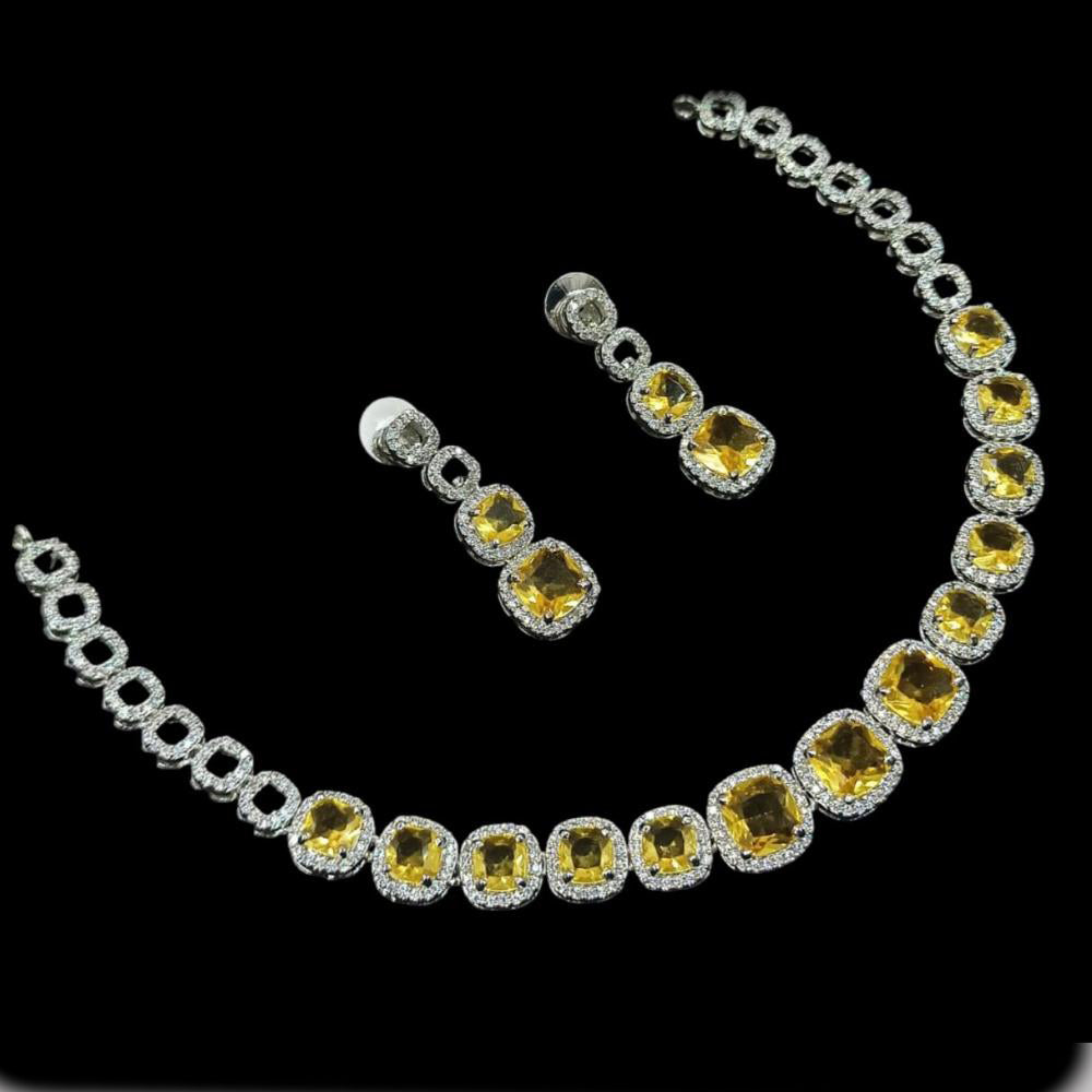 NAFJ Glamorous Silver Plated American Diamond Necklace Set