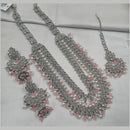 NAFJ Silver Plated Elegant Ethnic Crystal And Beads Long Necklace Set