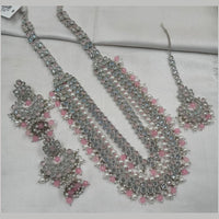NAFJ Silver Plated Elegant Ethnic Crystal And Beads Long Necklace Set