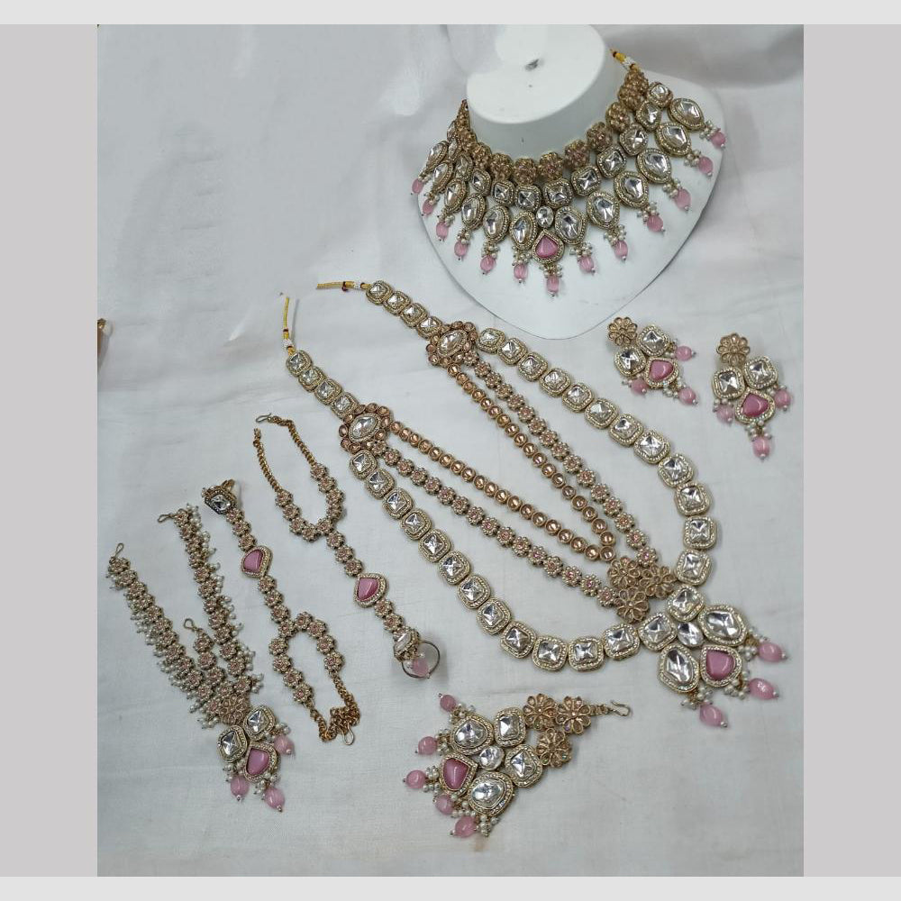 NAFJ Royal Gold Plated Kundan Stone And Beads Bridal Set