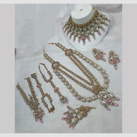 NAFJ Royal Gold Plated Kundan Stone And Beads Bridal Set
