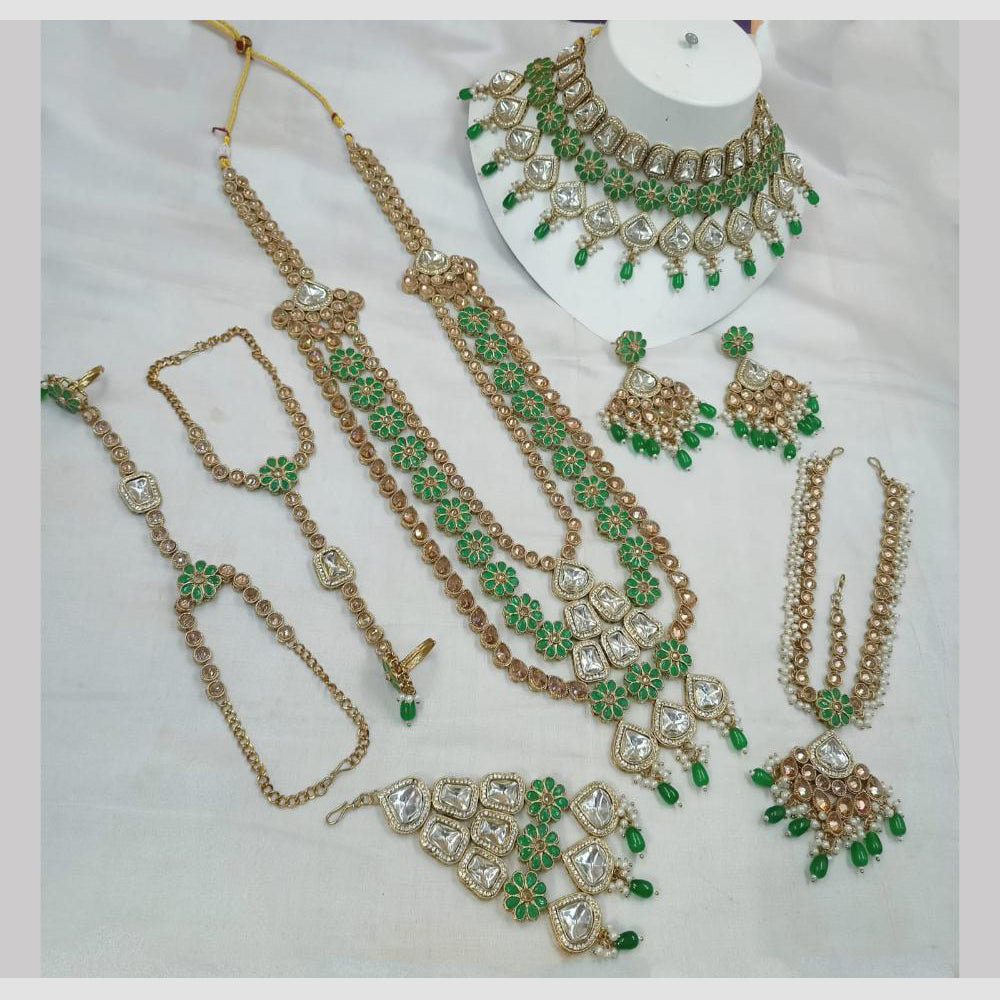 NAFJ Royal Gold Plated Kundan Stone And Beads Bridal Set