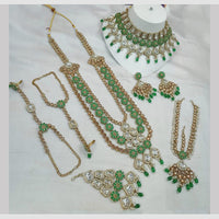 NAFJ Royal Gold Plated Kundan Stone And Beads Bridal Set
