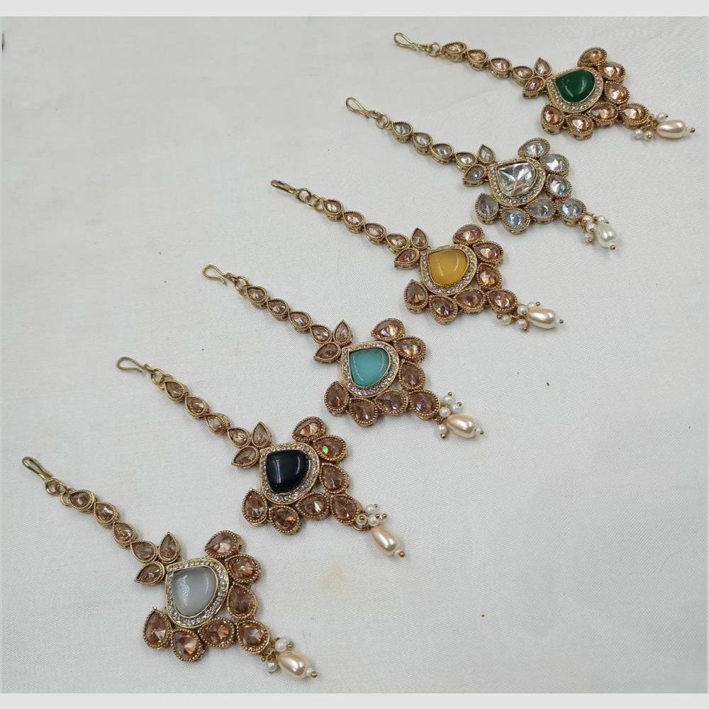 NAFJ Traditional Gold Plated Kundan Maangtikka for Women