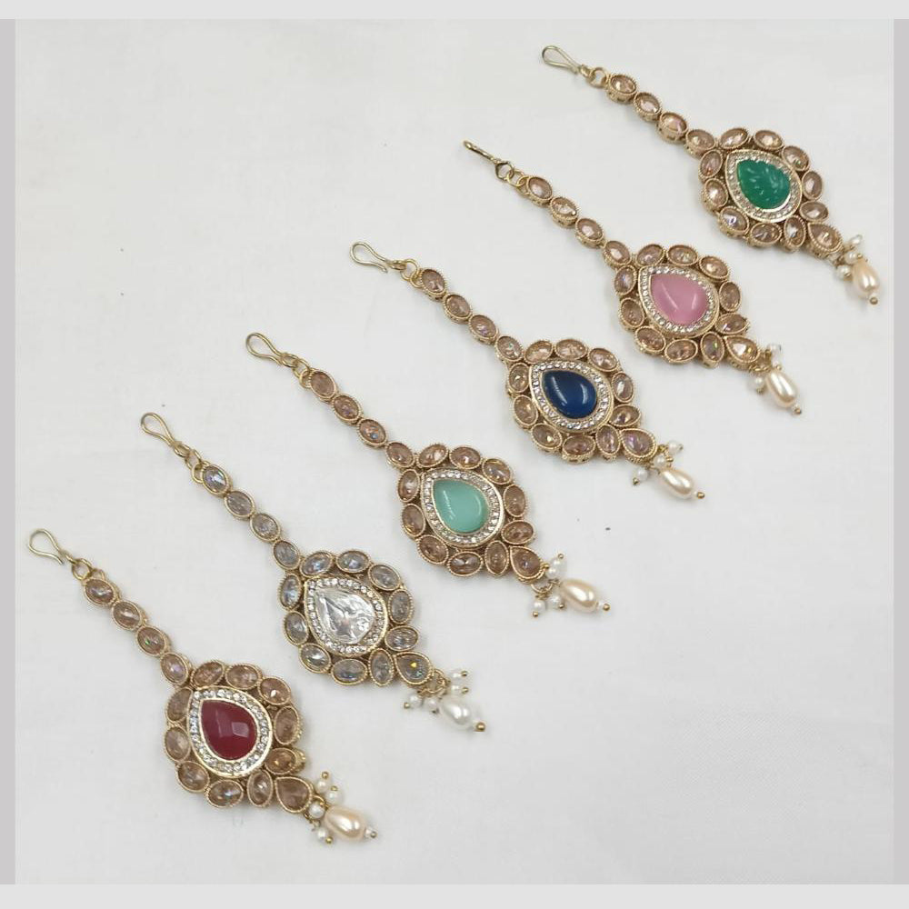 NAFJ Traditional Gold Plated Kundan Maangtikka for Women