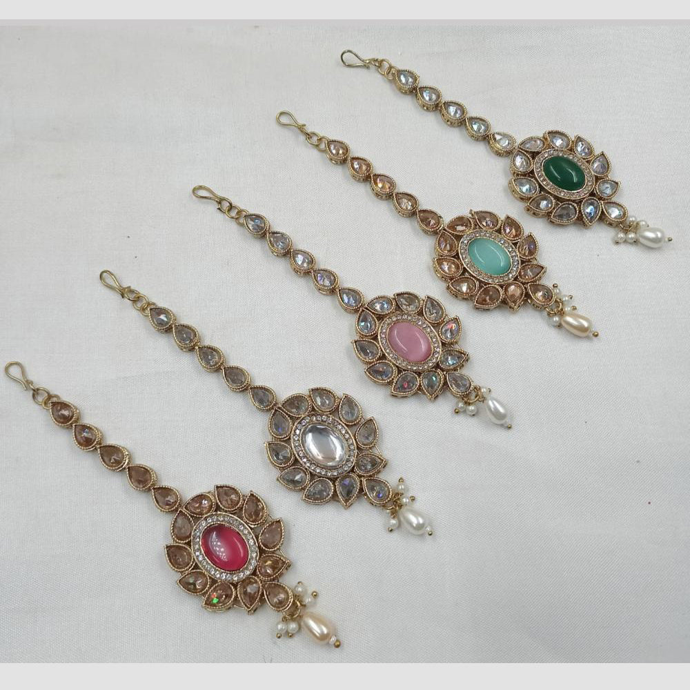 NAFJ Traditional Gold Plated Kundan Maangtikka for Women
