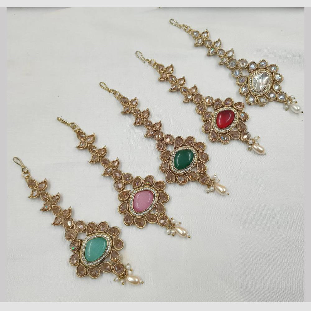 NAFJ Traditional Gold Plated Kundan Maangtikka for Women