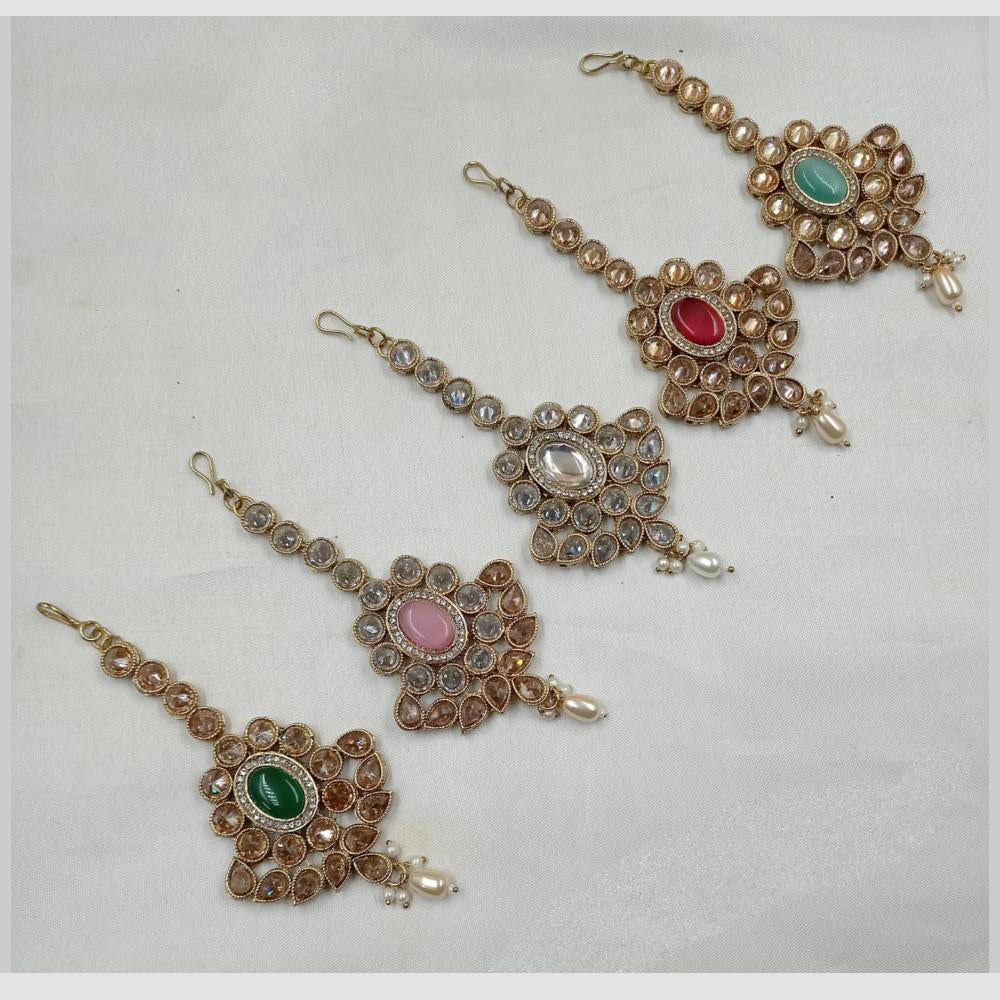 NAFJ Traditional Gold Plated Kundan Maangtikka for Women