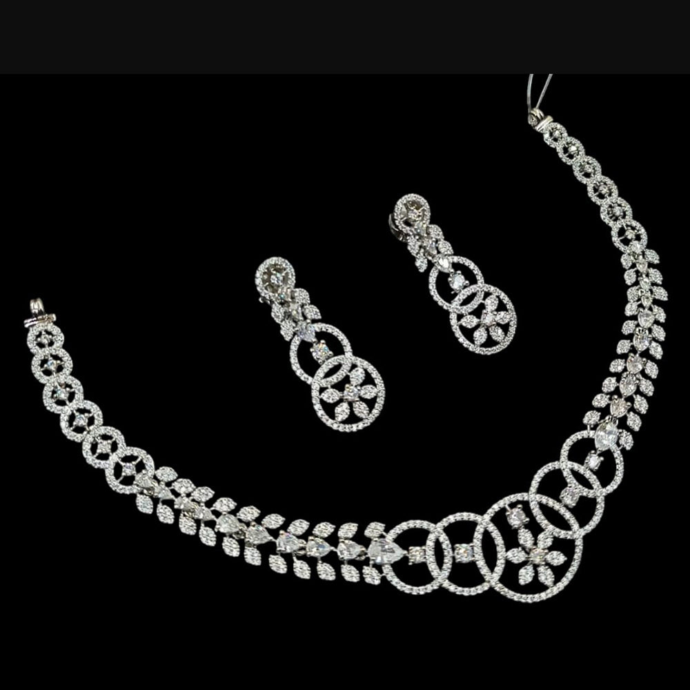 NAFJ Glamorous Silver Plated American Diamond Necklace Set