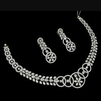 NAFJ Glamorous Silver Plated American Diamond Necklace Set