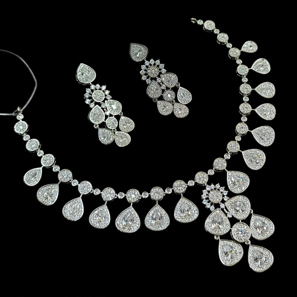 NAFJ Glamorous Silver Plated American Diamond Necklace Set
