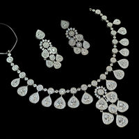NAFJ Glamorous Silver Plated American Diamond Necklace Set
