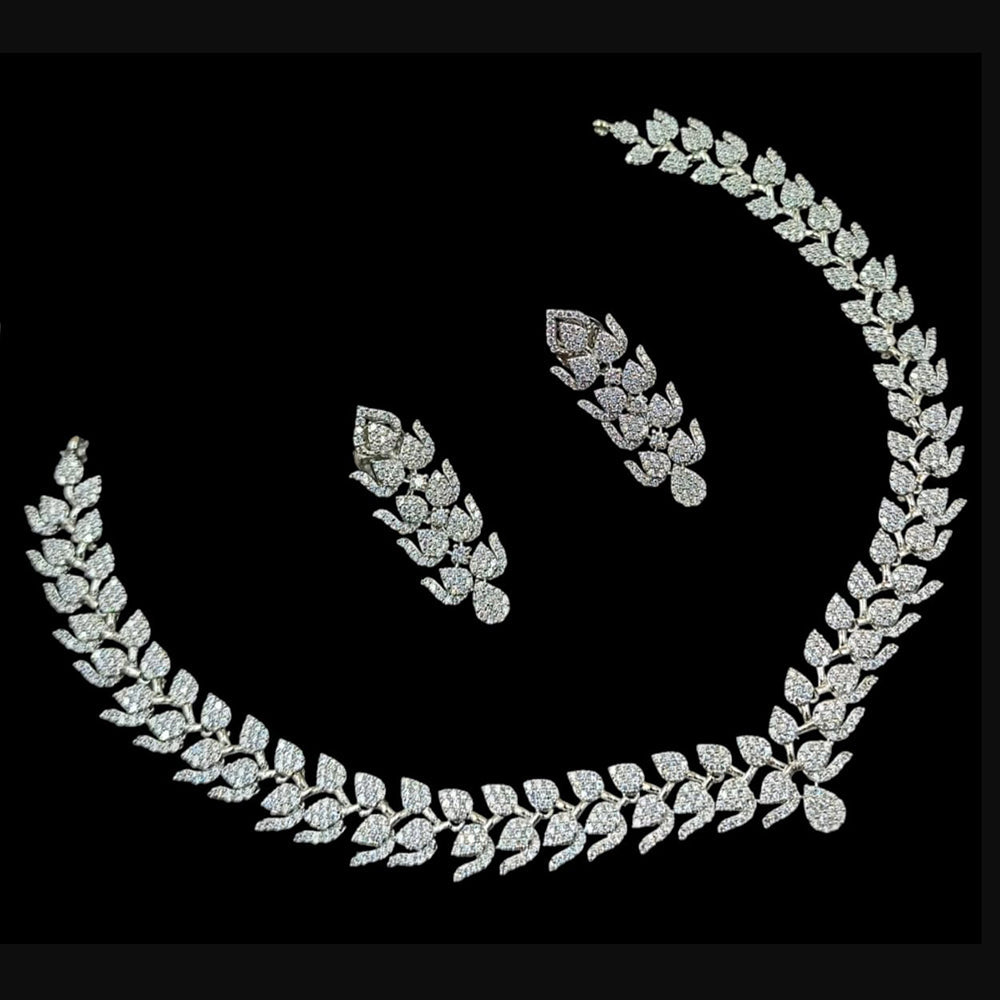 NAFJ Glamorous Silver Plated American Diamond Necklace Set