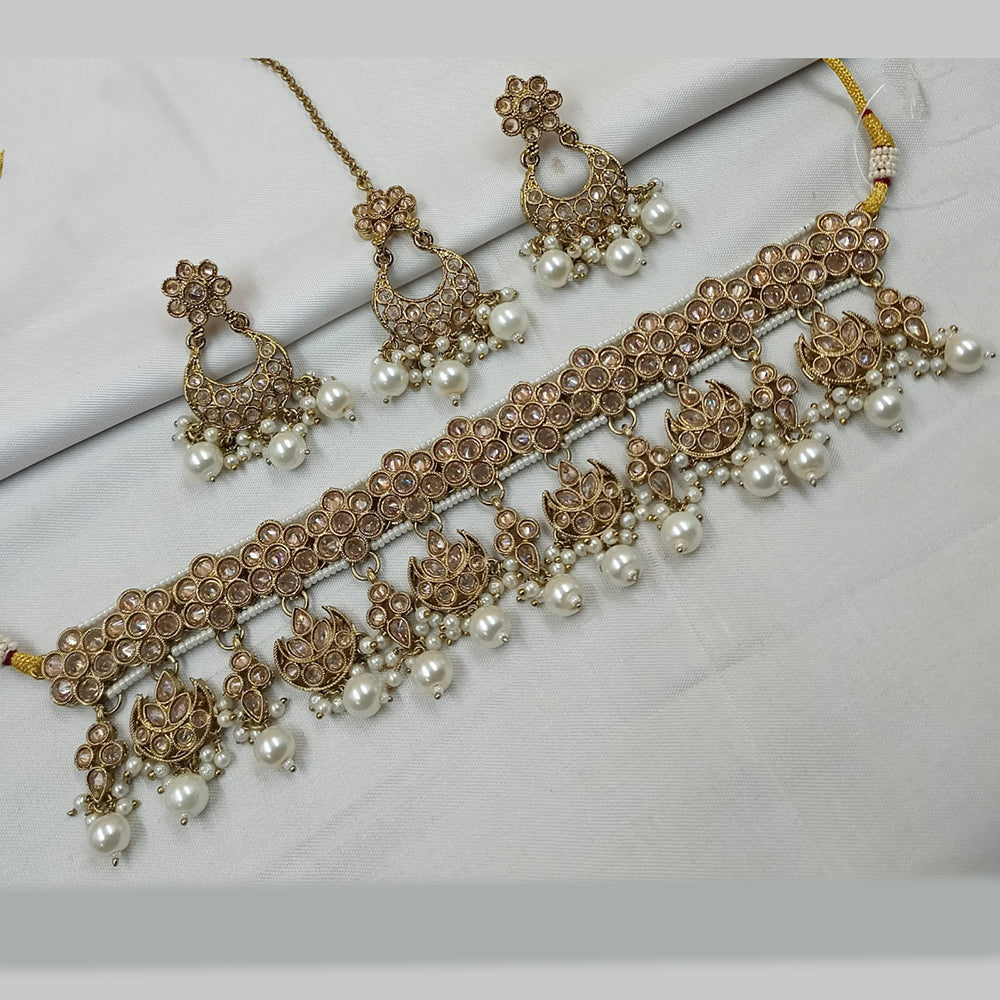 NAFJ Gold-Plated Crystal & Beads Classic Beauty Reimagined Choker Necklace Set