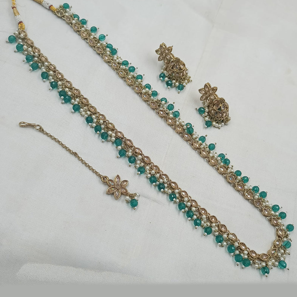 NAFJ Gold-Plated Crystal & Beads Timeless Grace, Modern Charm Long Necklace Set