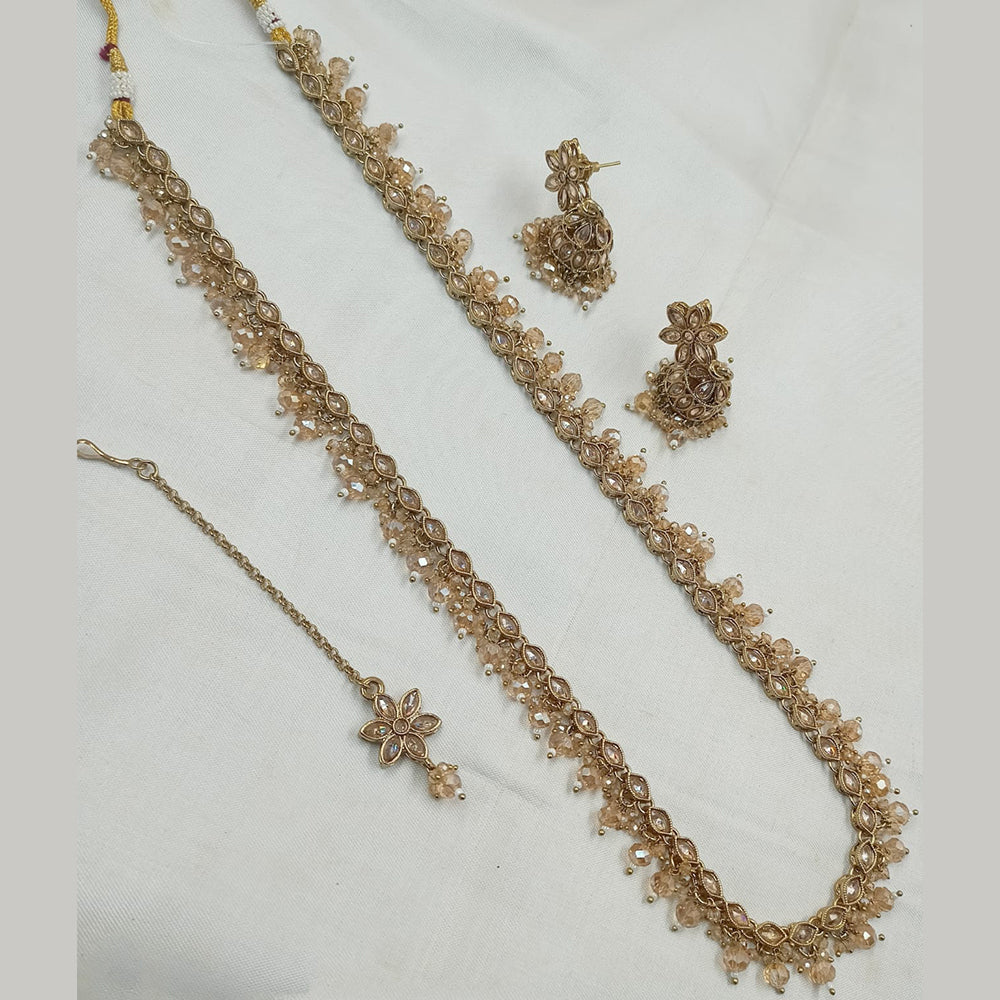 NAFJ Gold-Plated Crystal & Beads Timeless Grace, Modern Charm Long Necklace Set
