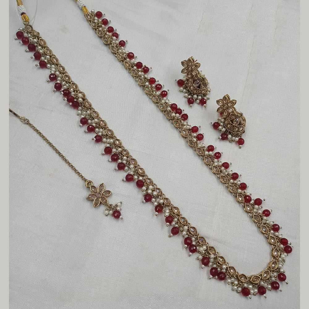 NAFJ Gold-Plated Crystal & Beads Timeless Grace, Modern Charm Long Necklace Set