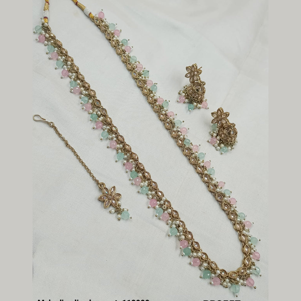 NAFJ Gold-Plated Crystal & Beads Timeless Grace, Modern Charm Long Necklace Set