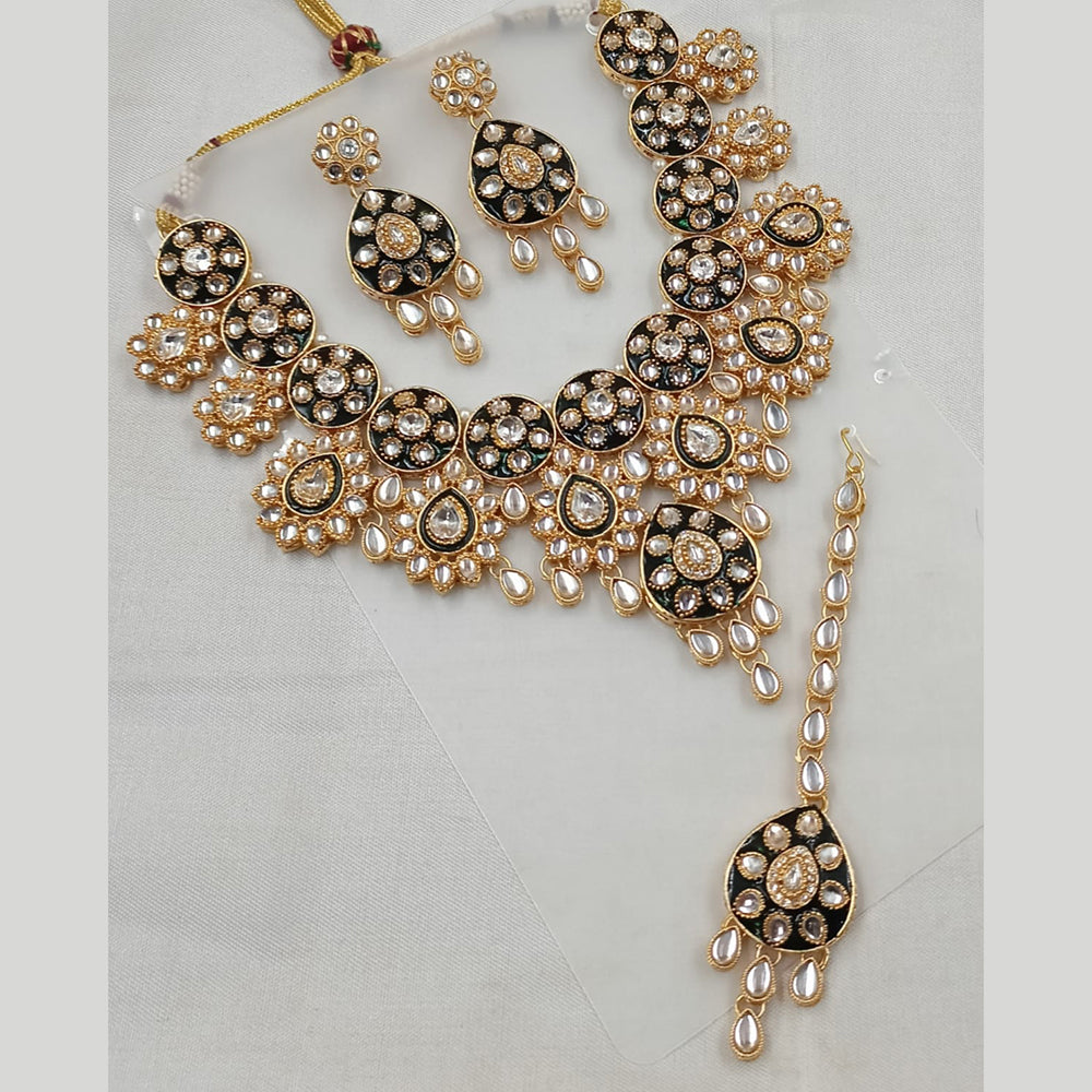 NAFJ Artistic Gold-Plated  Kundan and Meenakari Timeless Charm Necklace Set