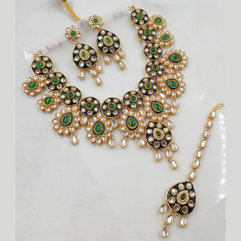 NAFJ Artistic Gold-Plated  Kundan and Meenakari Timeless Charm Necklace Set
