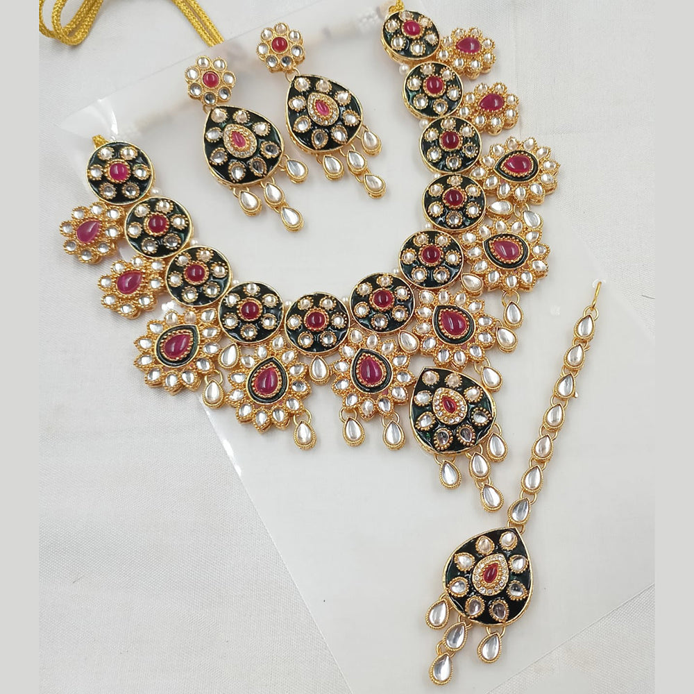 NAFJ Artistic Gold-Plated  Kundan and Meenakari Timeless Charm Necklace Set