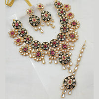 NAFJ Artistic Gold-Plated  Kundan and Meenakari Timeless Charm Necklace Set