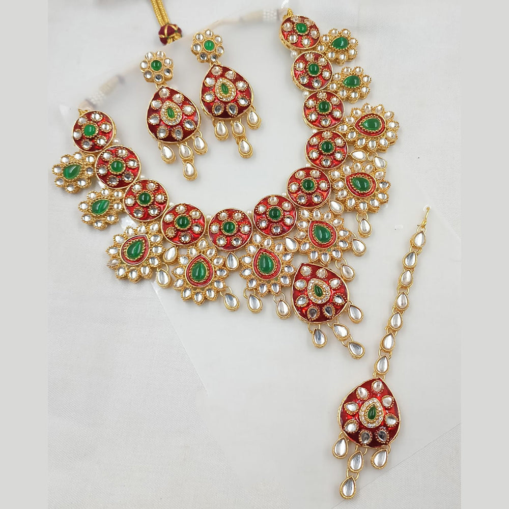 NAFJ Artistic Gold-Plated  Kundan and Meenakari Timeless Charm Necklace Set
