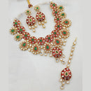 NAFJ Artistic Gold-Plated  Kundan and Meenakari Timeless Charm Necklace Set