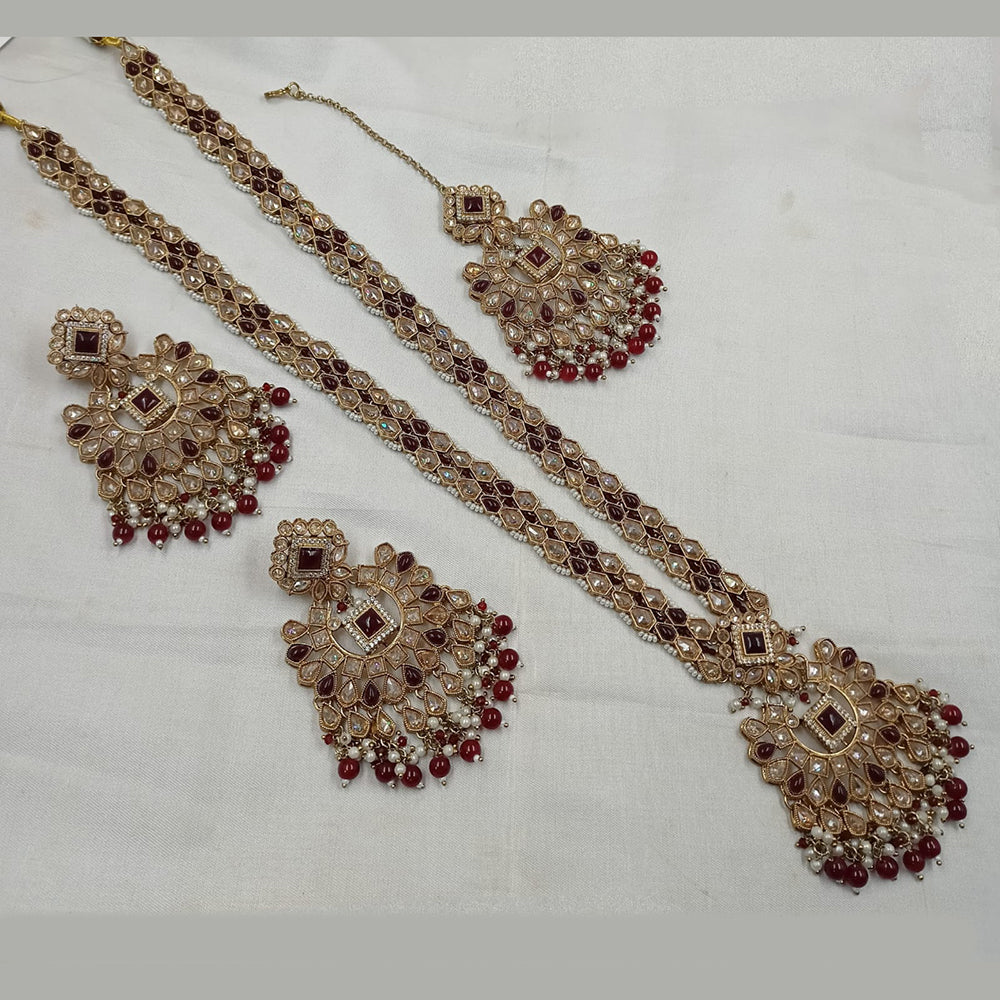 NAFJ Gold-Plated Crystal & Beads Timeless Grace, Modern Charm Long Necklace Set