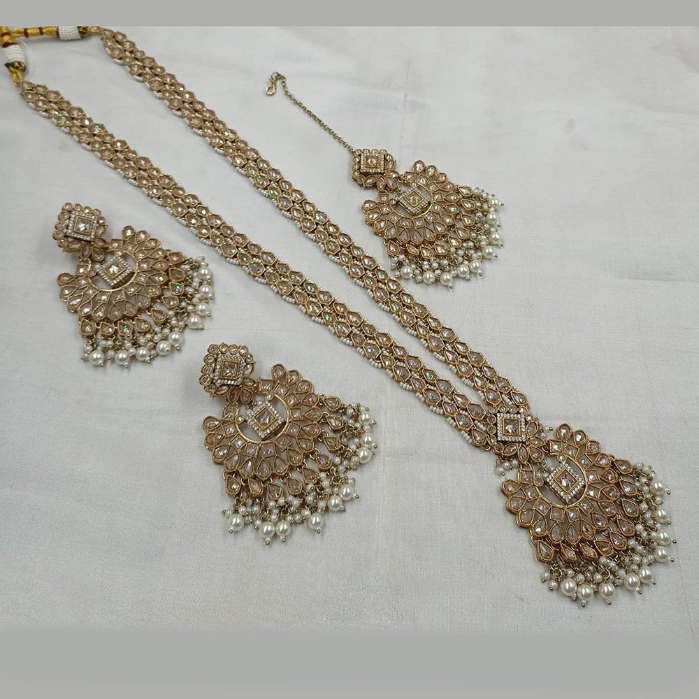 NAFJ Gold-Plated Crystal & Beads Timeless Grace, Modern Charm Long Necklace Set