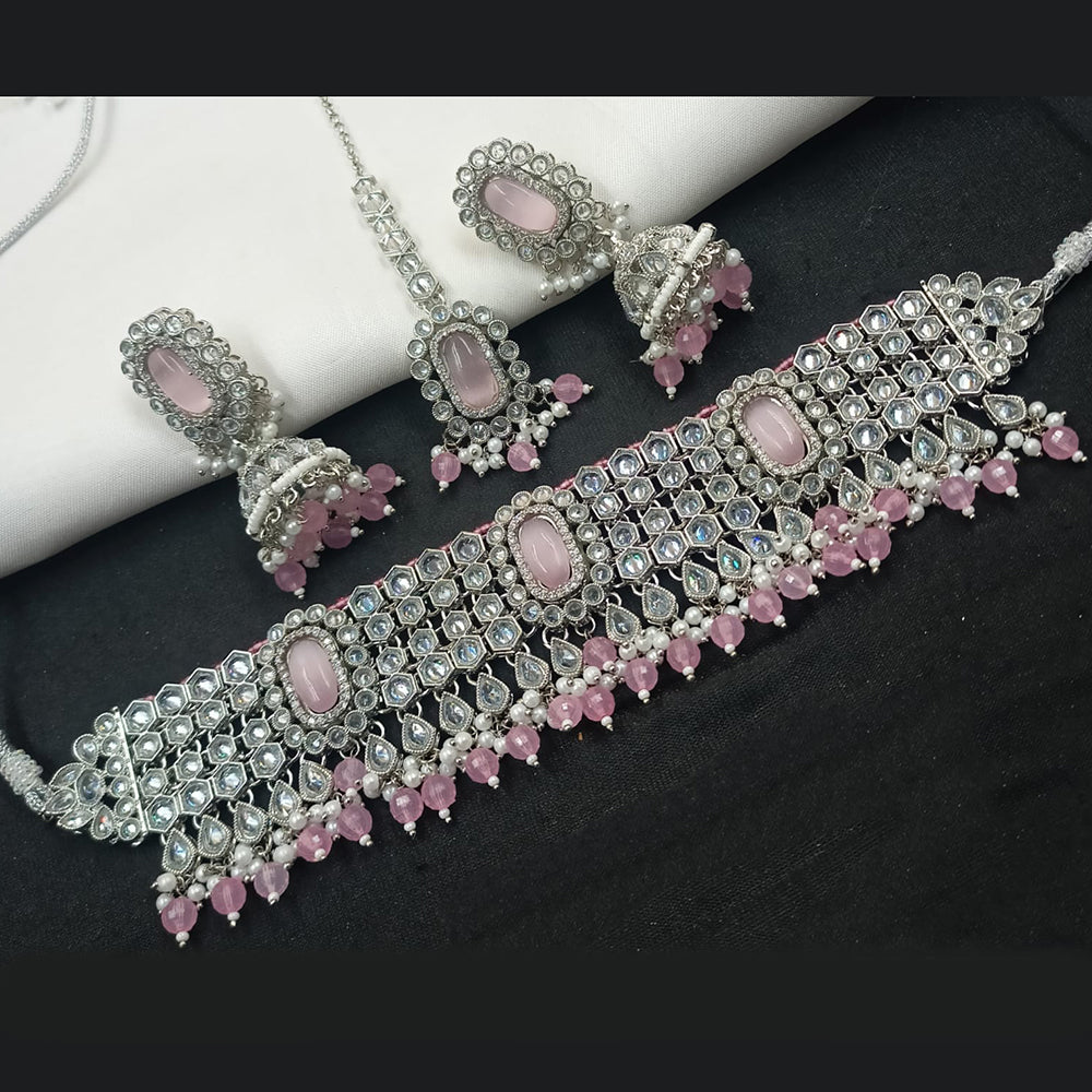 NAFJ Silver-Plated Crystal & Beads Classic Beauty Reimagined Choker Necklace Set