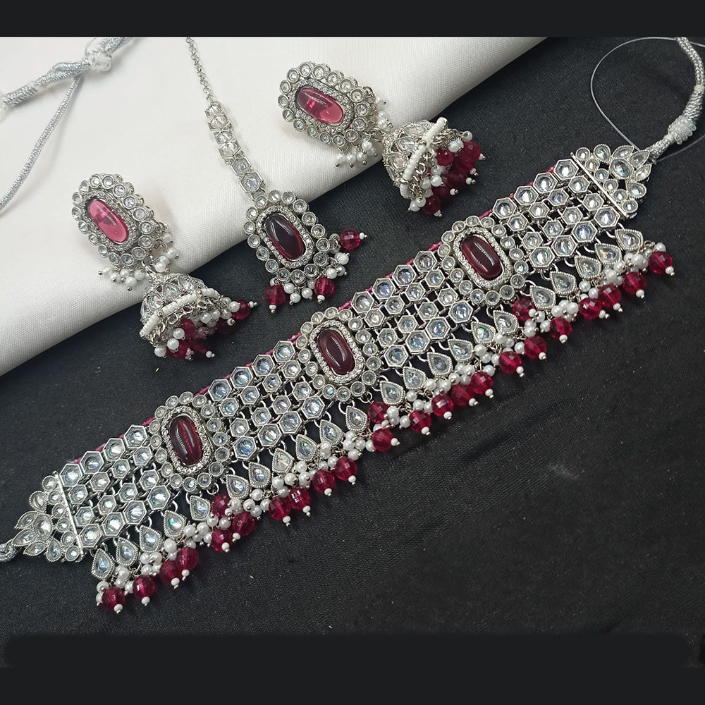 NAFJ Silver-Plated Crystal & Beads Classic Beauty Reimagined Choker Necklace Set