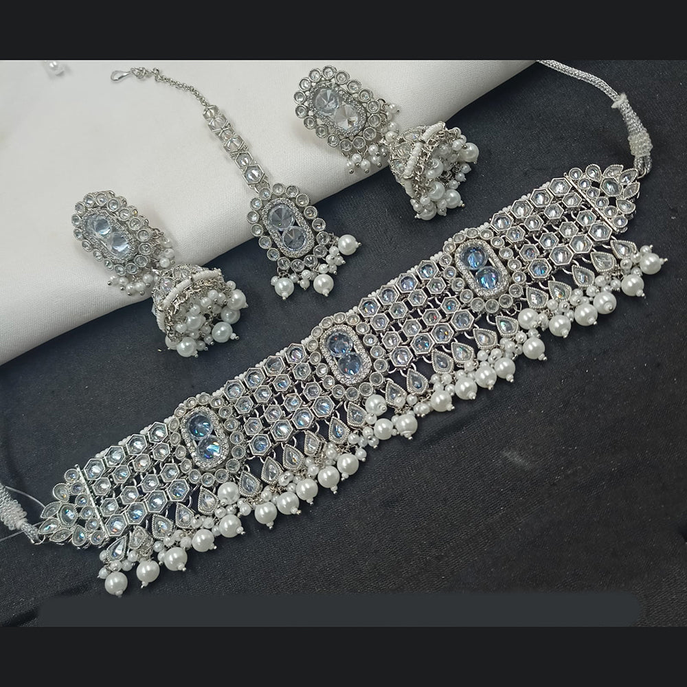 NAFJ Silver-Plated Crystal & Beads Classic Beauty Reimagined Choker Necklace Set
