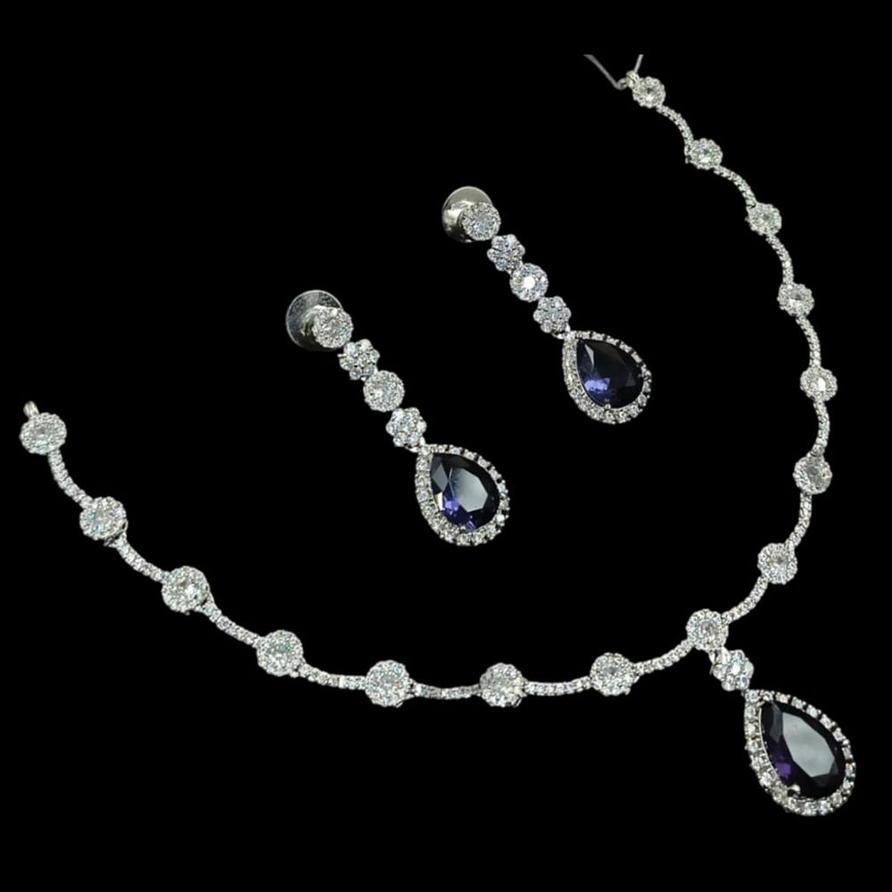 NAF Silver-Plated American Diamonds Weddings & Parties Necklace Set