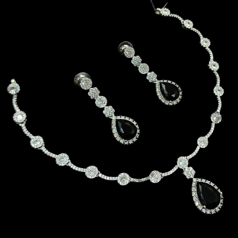 NAF Silver-Plated American Diamonds Weddings & Parties Necklace Set