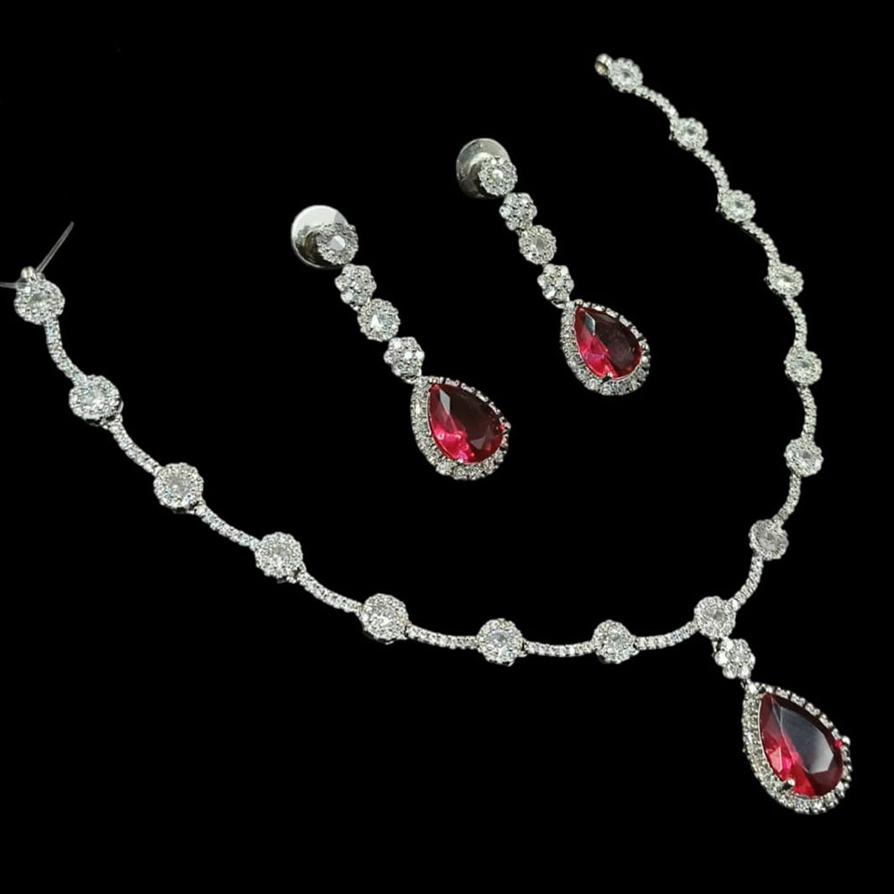 NAF Silver-Plated American Diamonds Weddings & Parties Necklace Set