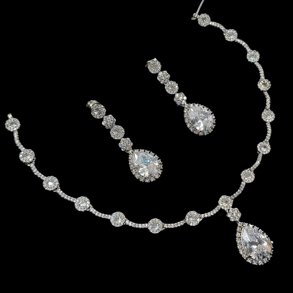 NAF Silver-Plated American Diamonds Weddings & Parties Necklace Set