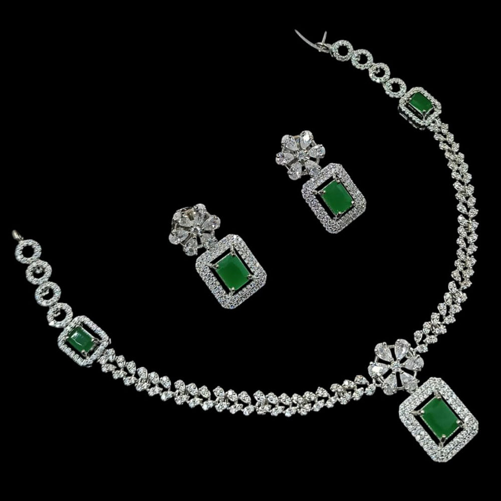 NAF Silver-Plated American Diamonds Weddings & Parties Necklace Set