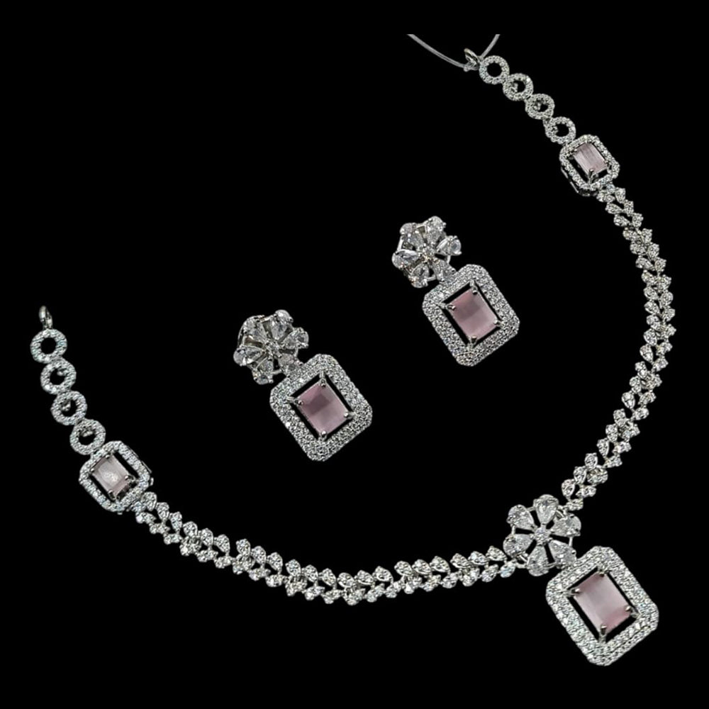NAF Silver-Plated American Diamonds Weddings & Parties Necklace Set