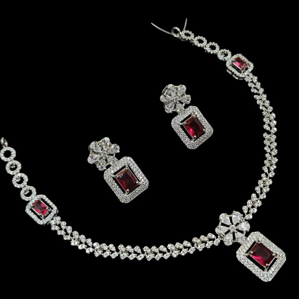 NAF Silver-Plated American Diamonds Weddings & Parties Necklace Set
