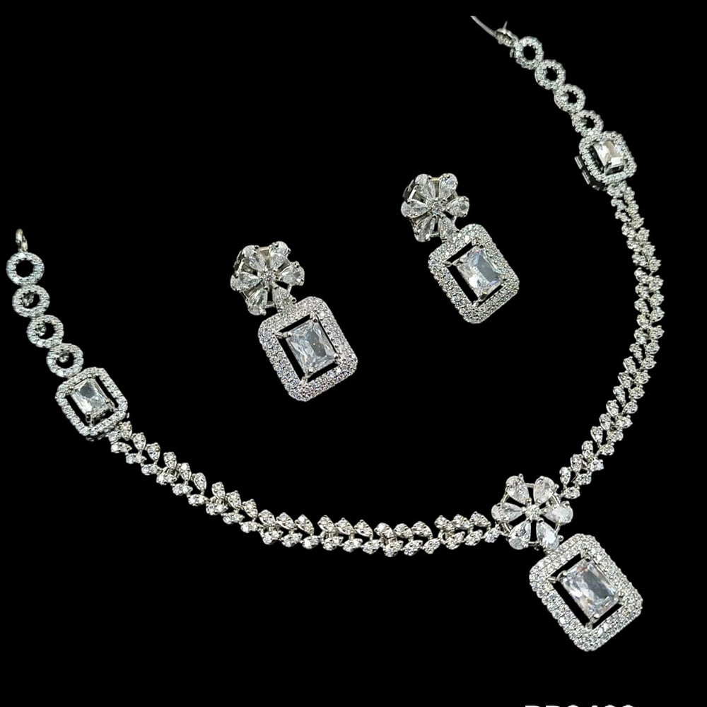 NAF Silver-Plated American Diamonds Weddings & Parties Necklace Set