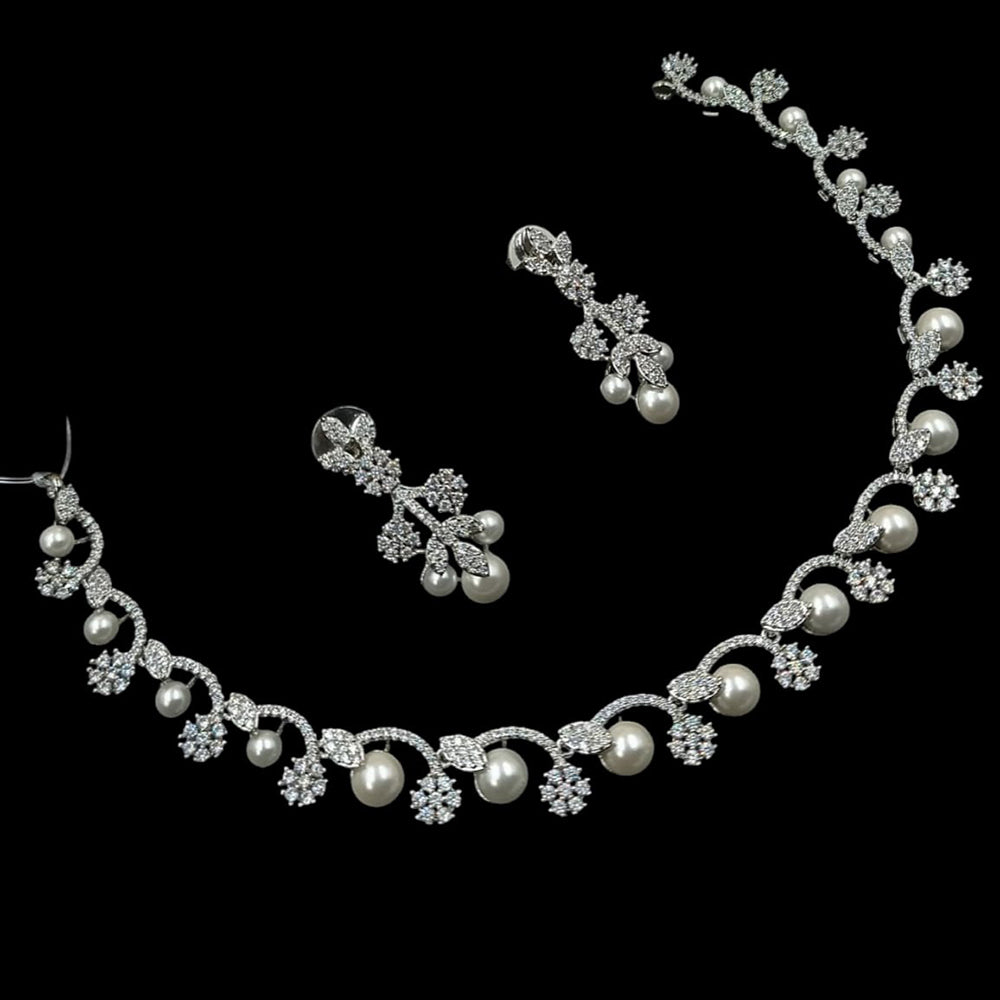 NAF Silver-Plated American Diamonds Weddings & Parties Necklace Set