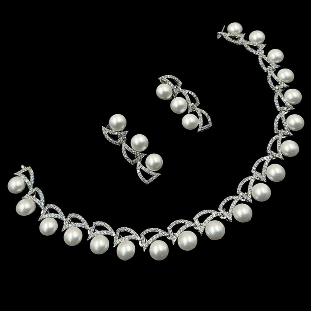 NAF Silver-Plated American Diamonds Weddings & Parties Necklace Set