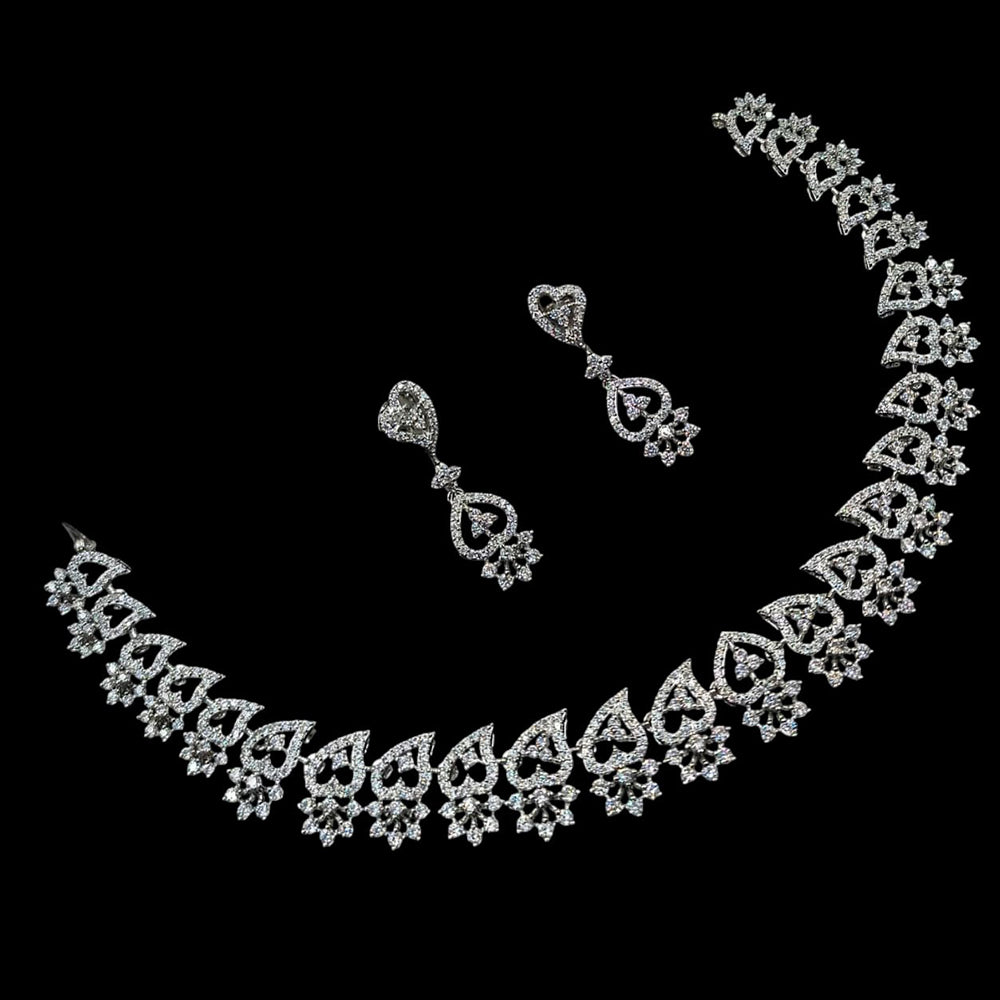 NAF Silver-Plated American Diamonds Weddings & Parties Necklace Set