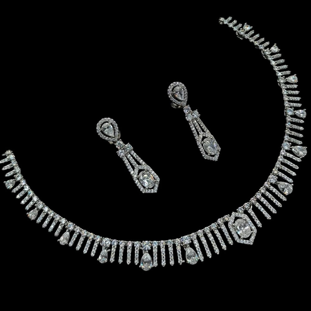 NAF Silver-Plated American Diamonds Weddings & Parties Necklace Set
