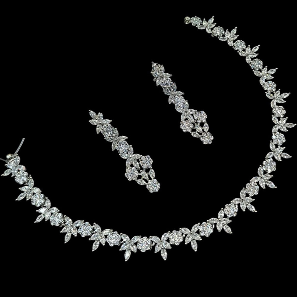 NAF Silver-Plated American Diamonds Weddings & Parties Necklace Set